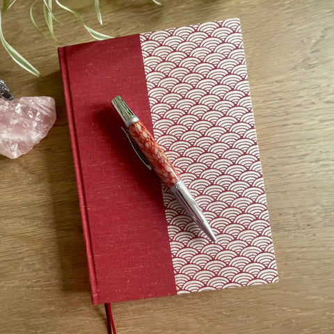 A5 Handbound Lined Journal - Red with patterned lokta paper