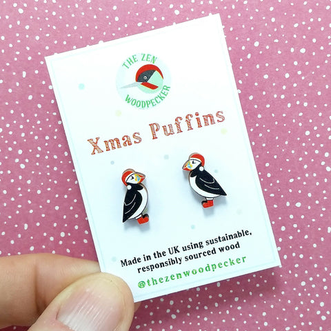 Xmas Puffin Earrings