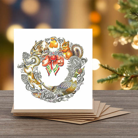 Christmas Wildlife Garland - Set of 6 Christmas Note Cards with Message