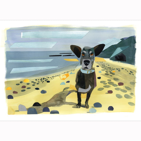 Sarah McMemeny, Dog On  A Beach Walk, Fine Art Greeting Card