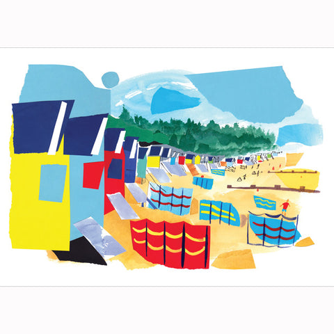 Sarah McMemeny, Beach Huts In The Sun, Fine Art Greeting Card