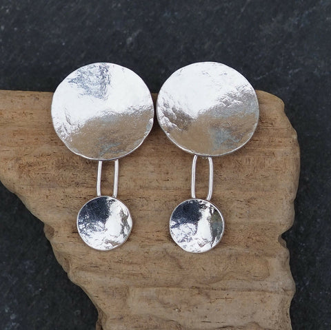 Disc Earrings - Large Silver Disc Stud Earrings - Hallmarked