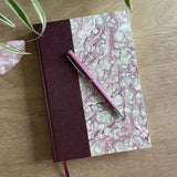 A5 Handbound Lined Journal - Red and black with marbled paper